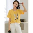 Beaded Printed T-shirt Yellow - One Size