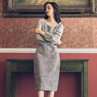 Long-sleeve Midi Tweed Sheath Dress