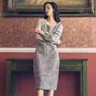 Long-sleeve Midi Tweed Sheath Dress