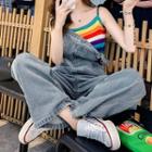 Striped Camisole Rib Knit Top / Washed Wide Leg Denim Jumper Pants / Set