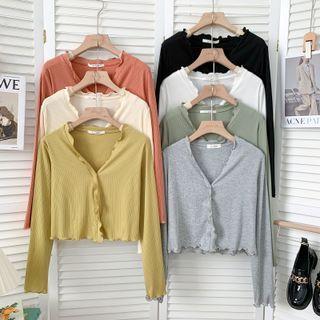 Ruffle-trim Button-up Crop Top In 7 Colors