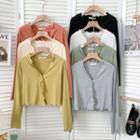 Ruffle-trim Button-up Crop Top In 7 Colors