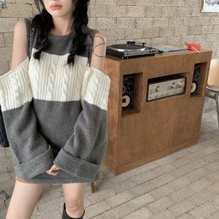 Off-shoulder Knit Panel Sweater Panel - One Size