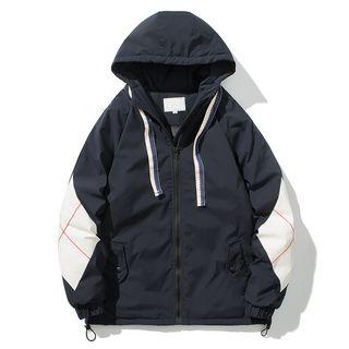 Color-block Drawstring Hood Jacket