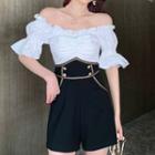 Mock Two Piece Puff-sleeve Off-shoulder Playsuit