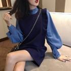 Plain Puff-sleeve Loose-fit Blouse / Plain Sleeveless Knit Dress