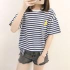 Banana Embroidered Striped Short Sleeve T-shirt