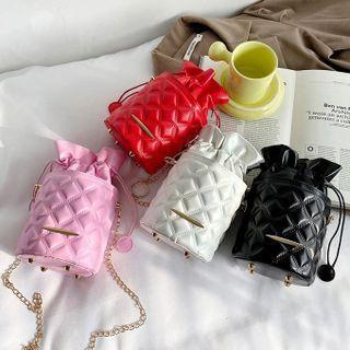 Quilted Drawstring Crossbody Bucket Bag