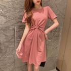 Short-sleeve Twisted A-line Dress