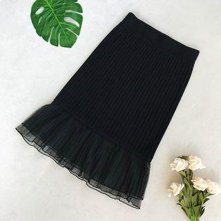 Mesh Panel Knitted Pencil Skirt Black - One Size