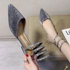Embellished Faux Leather Wrap Around Pointed Flats