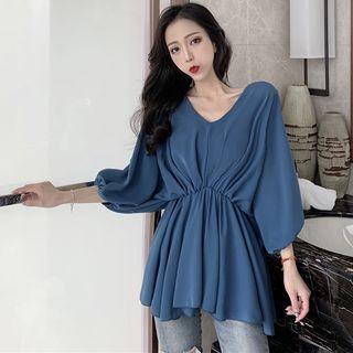 Plain 3/4-sleeve Chiffon Peplum Top