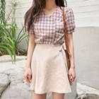 Linen Blend Wrap Miniskirt