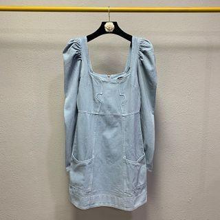 Long-sleeve Square-neck Mini Denim Dress