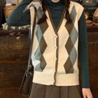Argyle Single-breasted Sweater Vest Almond - One Size