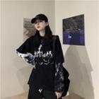 Tie-dyed Letter Print Mock Two Piece T-shirt Black - One Size