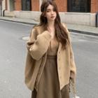 Oversized Cardigan / Strapless Cable-knit Top / Midi A-line Skirt