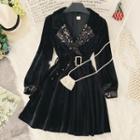 Long-sleeve Velvet A-line Mini Coat Dress