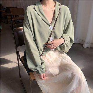Plain Blouse / A-line Midi Mesh Skirt