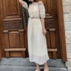 Off-shoulder Midi A-line Embroidered Dress