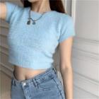 Cap-sleeve Cropped Fluffy Knit Top