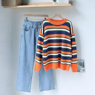 Striped Sweater / Wide Leg Jeans