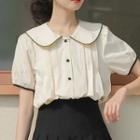 Short-sleeve Peter Pan Collar Blouse Almond - One Size