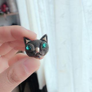 Cat Rhinestone Alloy Brooch Light Blue & Dark Gray - One Size