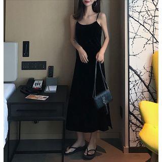 Spaghetti Strap Open Back Midi A-line Dress Black - One Size