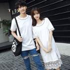 Couple Matching Short-sleeve T-shirt / Lace Panel Short-sleeve T-shirt Dress