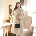 Flap Belted Faux-suede Trench Coat