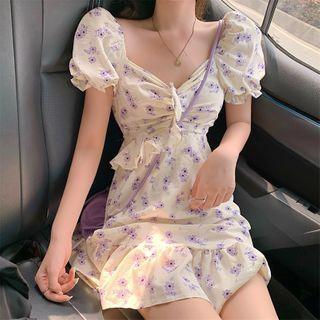 Puff Short-sleeve Ruffled Floral Top / Dress