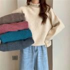 Stand-collar Plain Long-sleeve Knit Sweater