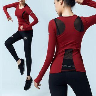 Long-sleeve Sheer Panel Sports Top