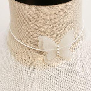 Faux Pearl Buttoned Choker White - One Size