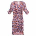 Floral Print Elbow-sleeve Ruched Sheath Dress
