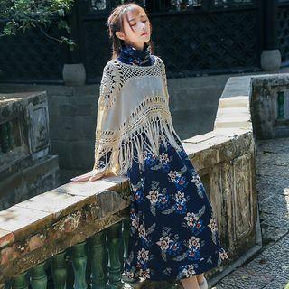 Long-sleeve Printed Drawstring-waist Dress