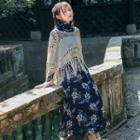 Long-sleeve Printed Drawstring-waist Dress