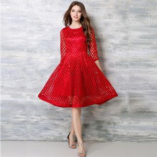 Perforated 3/4-sleeve Dress