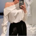 Cold-shoulder Plain Side Button Long-sleeve Shirt