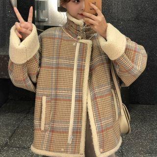 Lambswool Plaid Long-sleeve Jacket Yellow - One Size