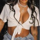 Short-sleeve Numbering Tie-front Crop Top