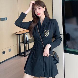 Long-sleeve Lettering Collared Mini A-line Dress