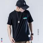 Short-sleeve Contrast Trim Chinese Character T-shirt