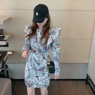 Long-sleeve Printed Blouse / Mini Sheath Dress