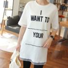 Sheer-trim Lettering Mini T-shirt Dress
