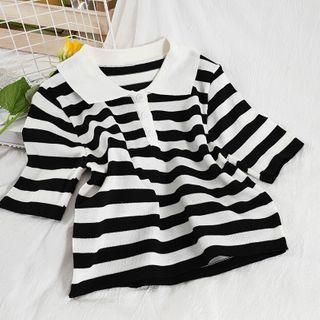 Short-sleeve Striped Knit Polo Shirt Stripe - One Size
