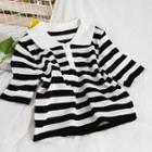 Short-sleeve Striped Knit Polo Shirt Stripe - One Size