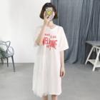 Mesh Panel Lettering Elbow Sleeve T-shirt Dress