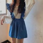 Plain Long-sleeve T-shirt / Ruffle Trim Mini Suspender Skirt